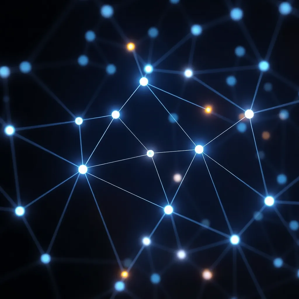 A single illuminated node in dark space, thin lines radiating outward to dimly visible other nodes